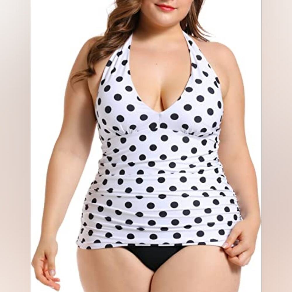 New Black & White Polka Dot Tankini Swimsuit‎ Tummy Control 386 Size 12/14 L